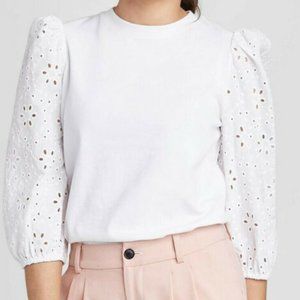 A New Day Eyelet 3/4 Sleeve Top L